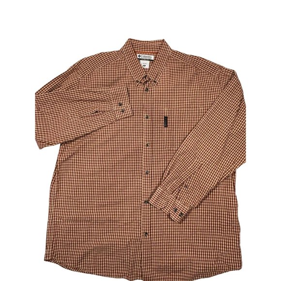 Columbia Sportswear XL Long Sleeve Button Down Shirt Brown Gingham - Picture 2 of 8
